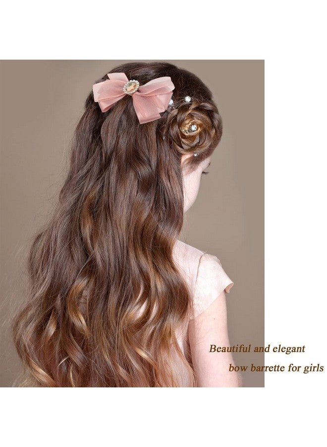 WANLIAN Hair Bows For Women Dark Pink Bow Clips Embellished With Rhinestones And Yarn Beautiful And Elegant Satin Barrette For Ladies (Dark Pink) - Image 4