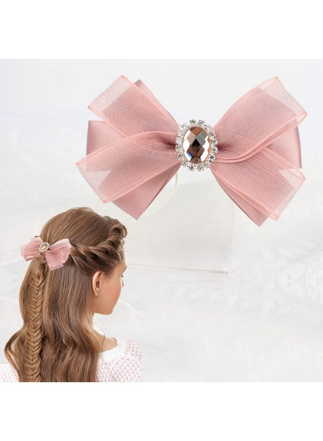 WANLIAN Hair Bows For Women Dark Pink Bow Clips Embellished With Rhinestones And Yarn Beautiful And Elegant Satin Barrette For Ladies (Dark Pink) - Image 1