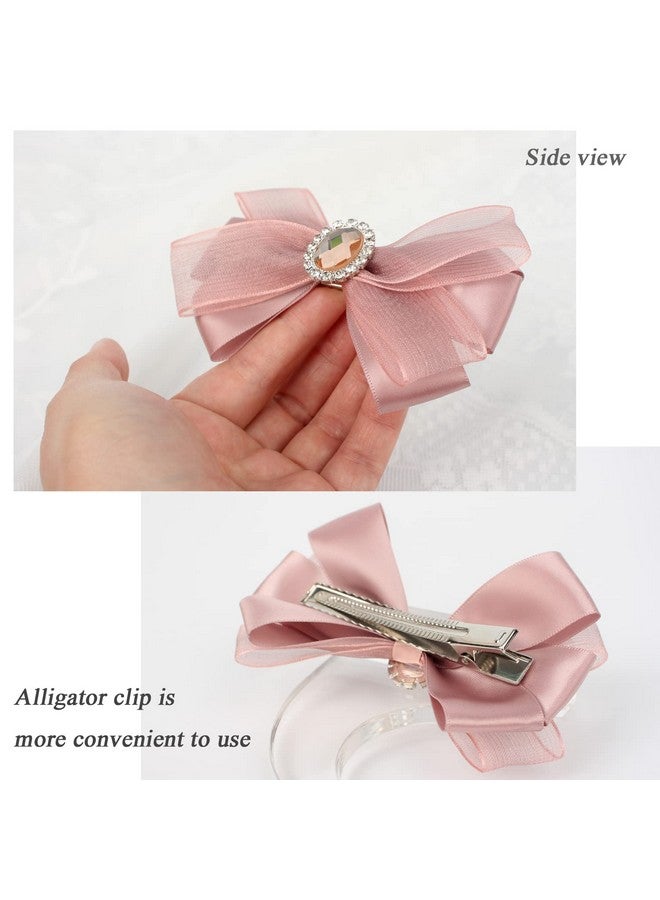 WANLIAN Hair Bows For Women Dark Pink Bow Clips Embellished With Rhinestones And Yarn Beautiful And Elegant Satin Barrette For Ladies (Dark Pink) - Image 5