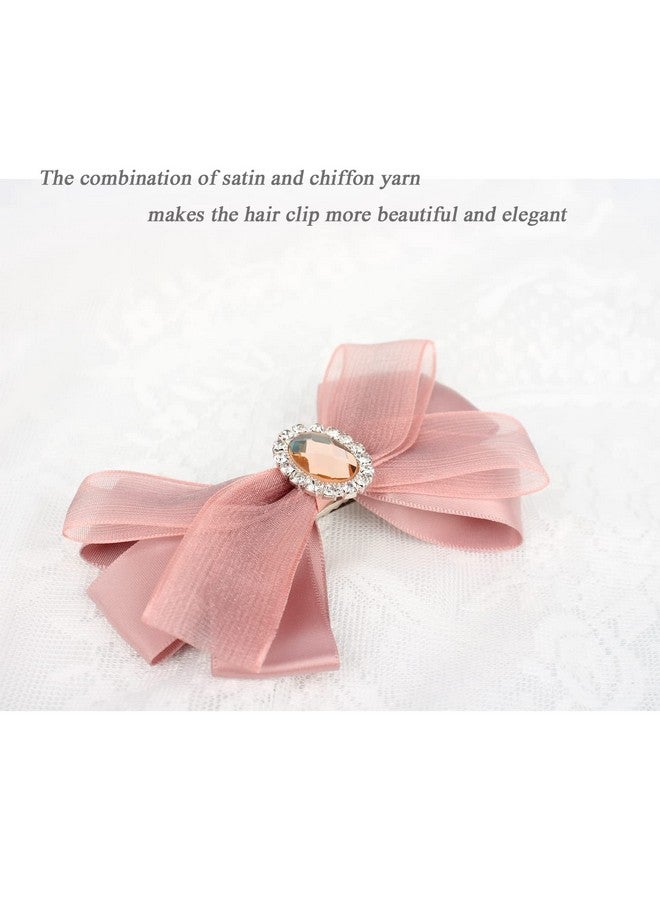WANLIAN Hair Bows For Women Dark Pink Bow Clips Embellished With Rhinestones And Yarn Beautiful And Elegant Satin Barrette For Ladies (Dark Pink) - Image 2
