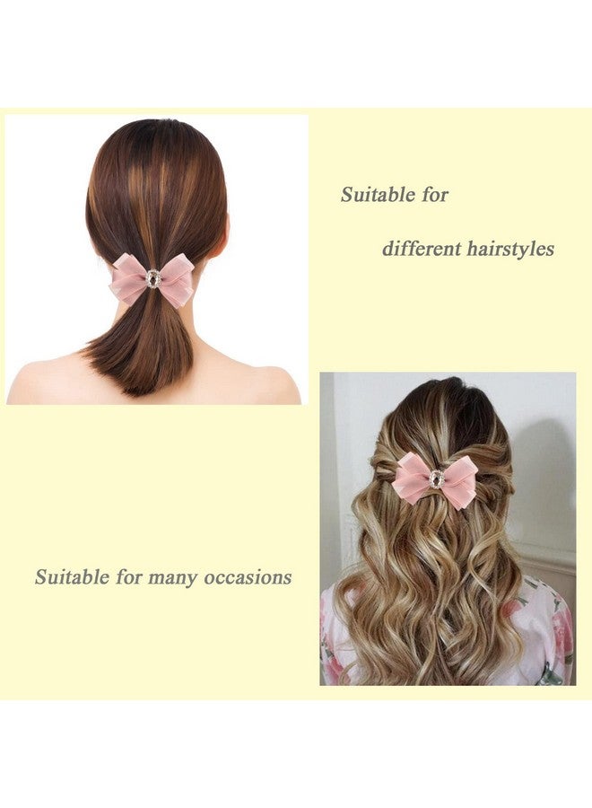 WANLIAN Hair Bows For Women Dark Pink Bow Clips Embellished With Rhinestones And Yarn Beautiful And Elegant Satin Barrette For Ladies (Dark Pink) - Image 3