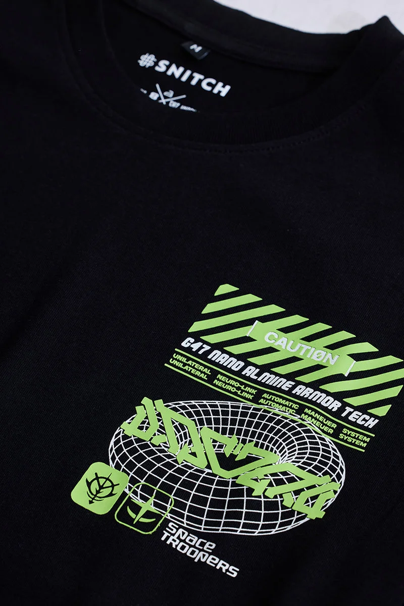 SNITCH Black Graphic Half Sleeve Slim Fit Streetwear T-Shirt