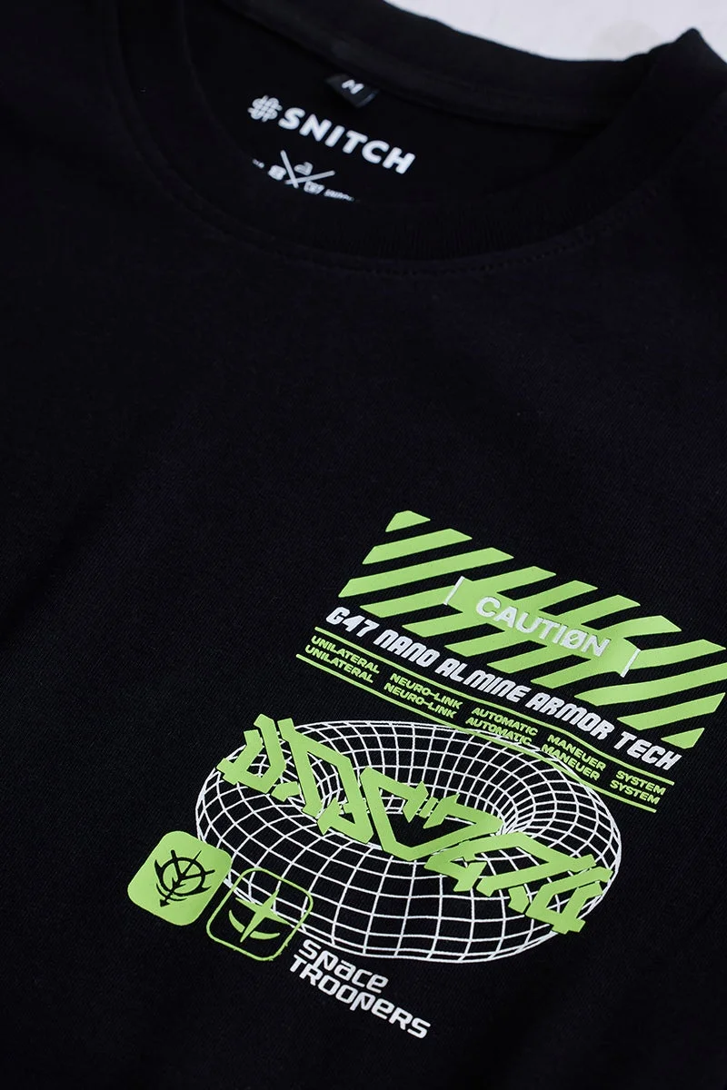 سنيتش Black Graphic Half Sleeve Slim Fit Streetwear T-Shirt