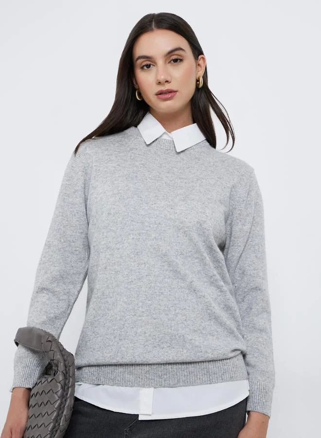 Take Two Take Two Grey Knit Sweater with Long Sleeves