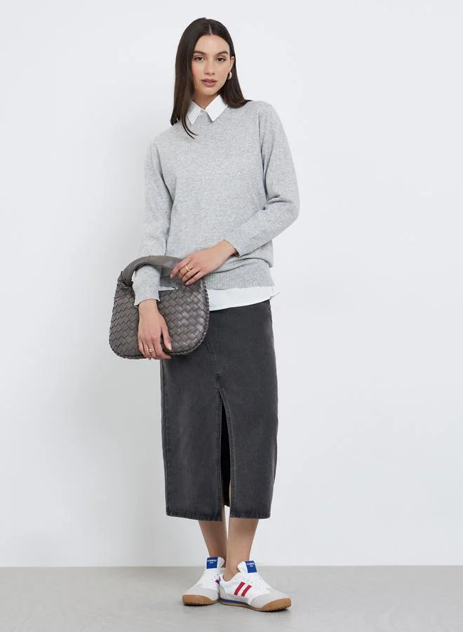 Take Two Take Two Grey Knit Sweater with Long Sleeves