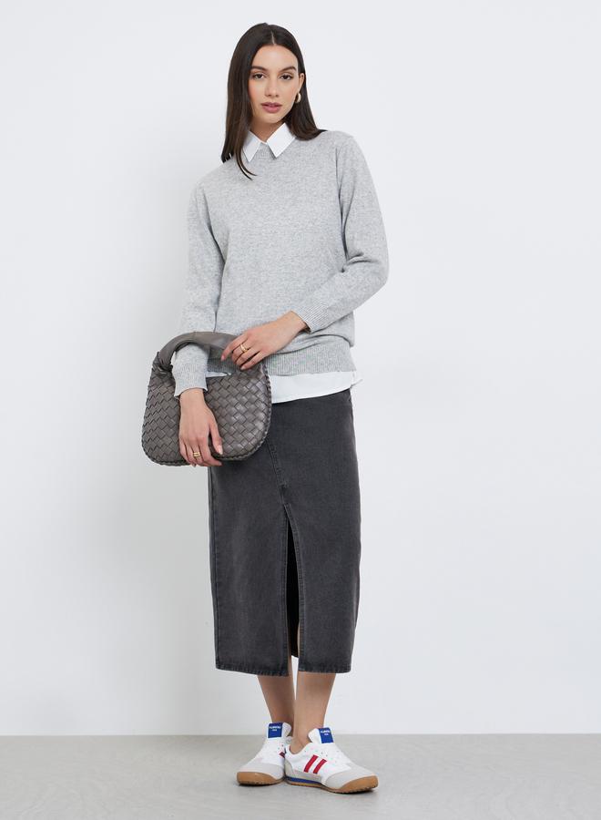 Take Two Grey Knit Sweater with Long Sleeves - Image 2