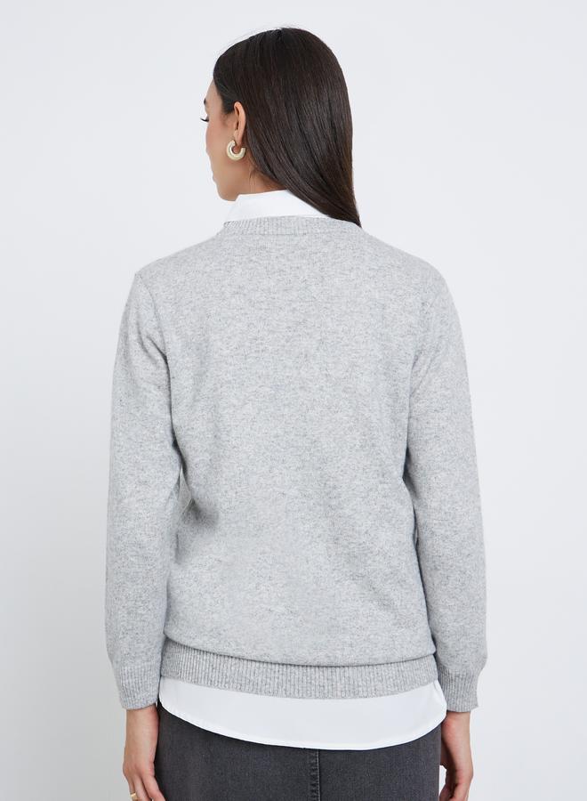 Take Two Grey Knit Sweater with Long Sleeves - Image 4