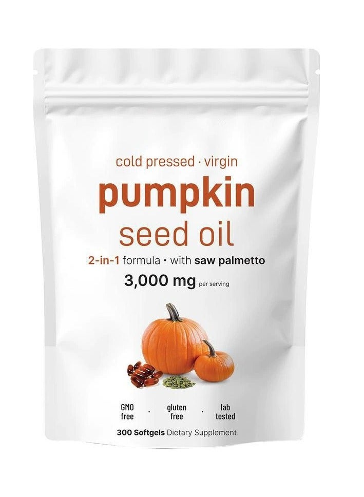 بامكين كبسولات زيت بذور القرع - زيت بذور القرع لنمو الشعر | زيت بارد مضغوط يحتوي على أحماض دهنية أساسية و فيتوستيرولات | يدعم صحة الشعر والجهاز البولي والمثانة والبروستاتا (300 قطعة) - Image 1