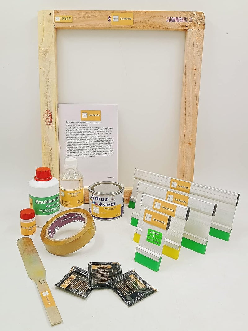 sumikrafts sumikrafts Screen Printing kitPVC std Silver 250gmScreen Frame Large 12x15 pre Stretched mesh no 16 for Graphic Arts Screen Printing  - Image 1