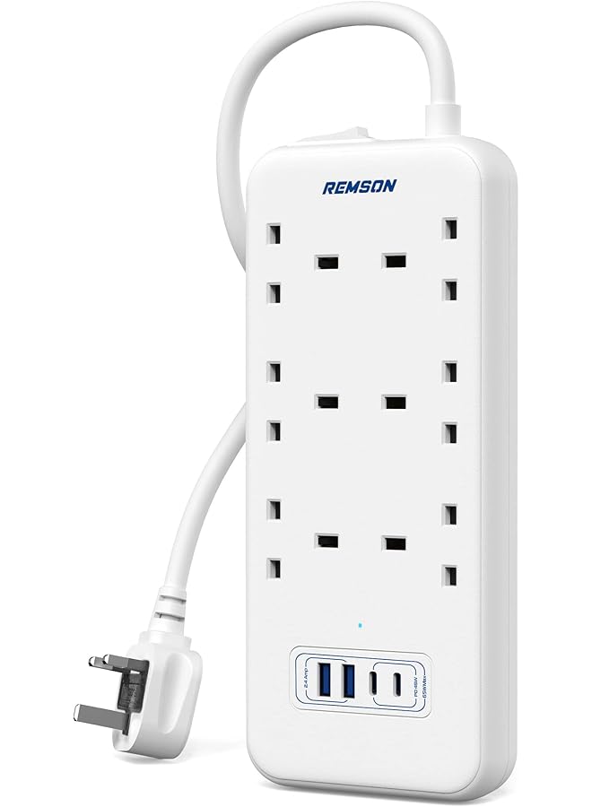 Remson 65W Essential 4 USB Surge Protector 10 Way 2 USB-C PD Ports + 2 USB-A Ports + 6 AC Outlets Fast Charging with 5M Cable Length