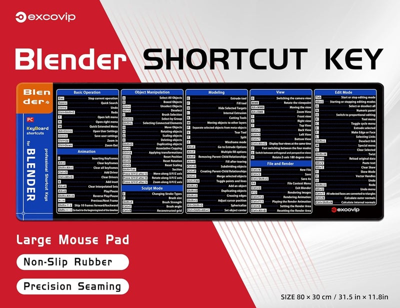 إكسوفيب لوحة مفاتيح مختصرة من لبرنامج Blender، مقاس 31.4×11.7×0.07 بوصة، نسخة كبيرة موسعة، مزودة بحواف مطرزة غير قابلة للانزلاق، مناسبة للاستخدام على أجهزة الكمبيوتر والمكاتب ولوحات البيانات وأزرار لوحة المفاتيح، رقم المنتج: 0330 - Image 2