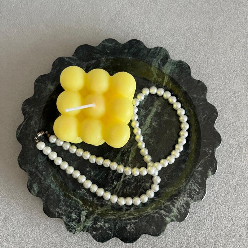 SAIDKOCC Travertine Marble Scalloped Tray Round Wave Tray Small Serving Platter for Counter, Bathroom, Kitchen, Nightstand, Jewelry Ring Dish Holder (White Dark Green) - Image 3