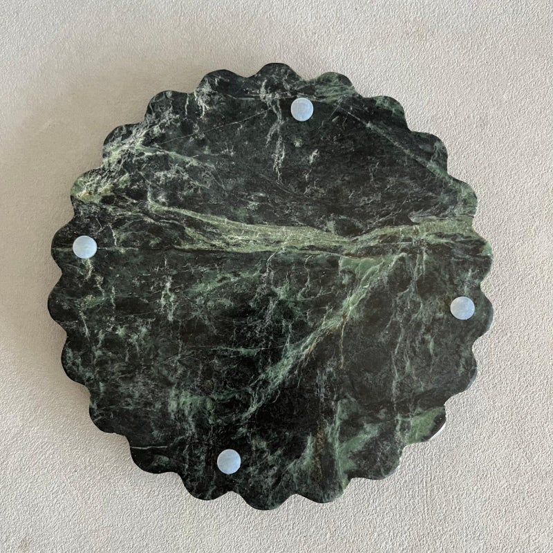 SAIDKOCC Travertine Marble Scalloped Tray Round Wave Tray Small Serving Platter for Counter, Bathroom, Kitchen, Nightstand, Jewelry Ring Dish Holder (White Dark Green) - Image 5