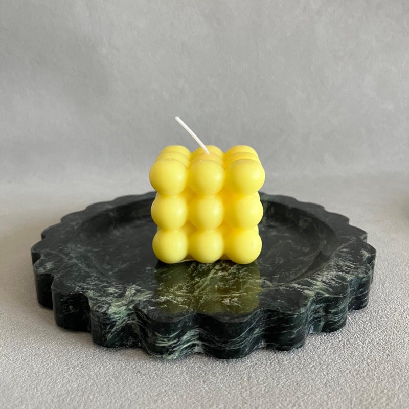 SAIDKOCC Travertine Marble Scalloped Tray Round Wave Tray Small Serving Platter for Counter, Bathroom, Kitchen, Nightstand, Jewelry Ring Dish Holder (White Dark Green) - Image 2