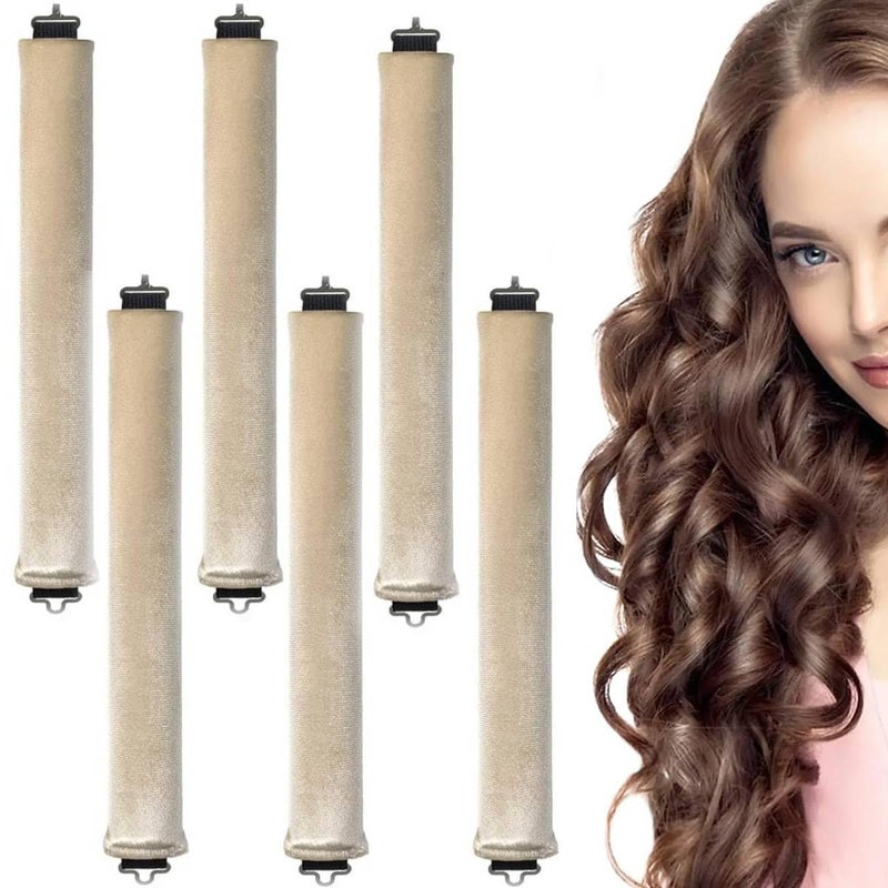 M'AYCREATE MAYCREATE® 6PCS Heatless Hair Curler to Sleep in No Heat, Satin Heatless Curls Overnight Rods Curling Set Jumbo Foam Sponge Hair Rollers Curlers for Long Hair Women Styling Tool, Beige - Image 1