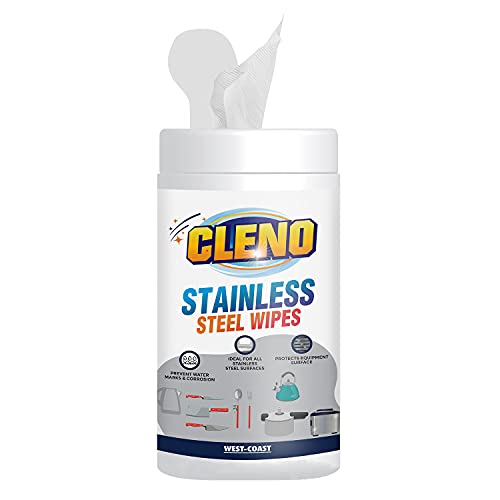 Cleno Stainless Steel Wet Wipes Quickly Cleans, Shines & Protects Cookers, Stove, Sink Range-Hood & Trash Cans, Refrigerator, Microwave, Dishwashers & Grills Surfaces, Fresh - 50 Wipes (Ready to Use) - Image 1