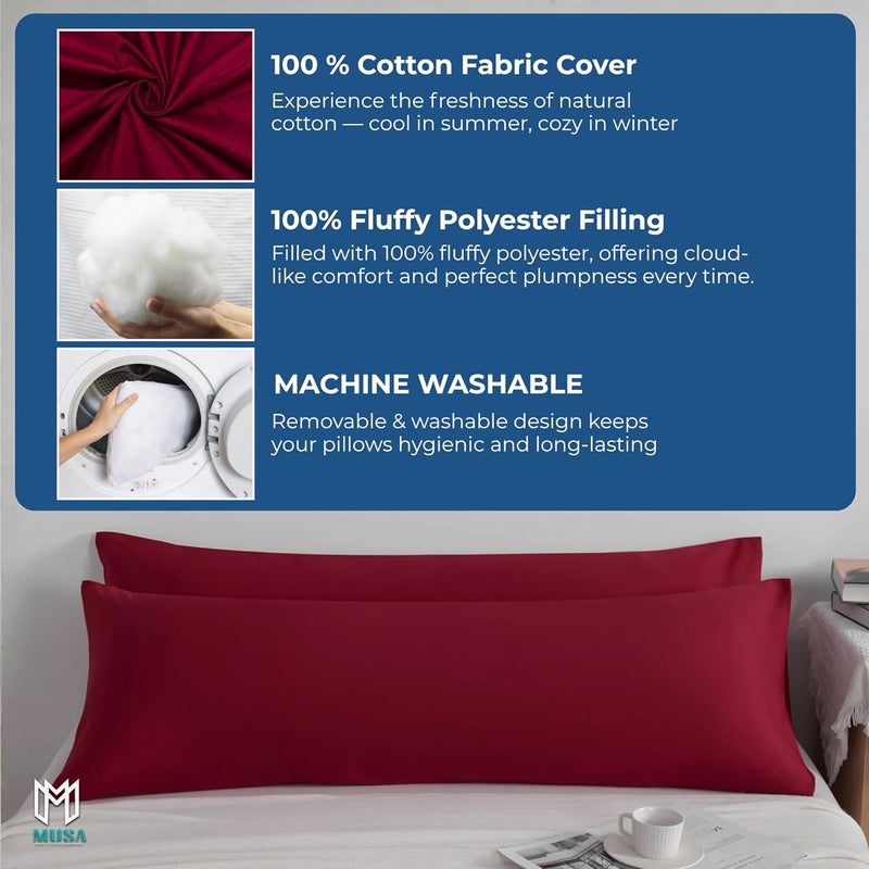 MUSA MUSA® Full Body Long Pillow with 300 Cotton TC - Breathable Polyester Filling, Pregnancy Pillow for Belly Support, Sleeping, Side Sleeper & Back Sleepers Maternity Pillow (Burgundy, 50 x 140cm) - Image 4