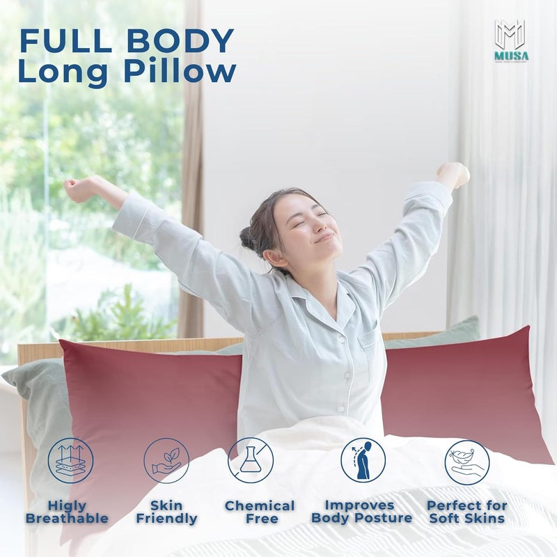 MUSA MUSA® Full Body Long Pillow with 300 Cotton TC - Breathable Polyester Filling, Pregnancy Pillow for Belly Support, Sleeping, Side Sleeper & Back Sleepers Maternity Pillow (Burgundy, 50 x 140cm) - Image 3