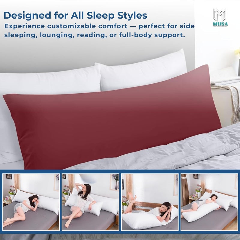MUSA MUSA® Full Body Long Pillow with 300 Cotton TC - Breathable Polyester Filling, Pregnancy Pillow for Belly Support, Sleeping, Side Sleeper & Back Sleepers Maternity Pillow (Burgundy, 50 x 140cm) - Image 5