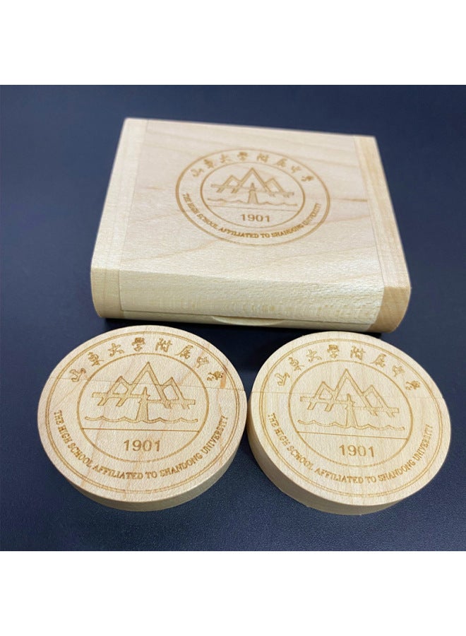 U Disk Creative Round Bamboo And Wood U Disk Graduation Commemorative Gift U Disk 32g School Emblem Creative U Disk Lettering Logo-Capacity:32GB  - Image 2
