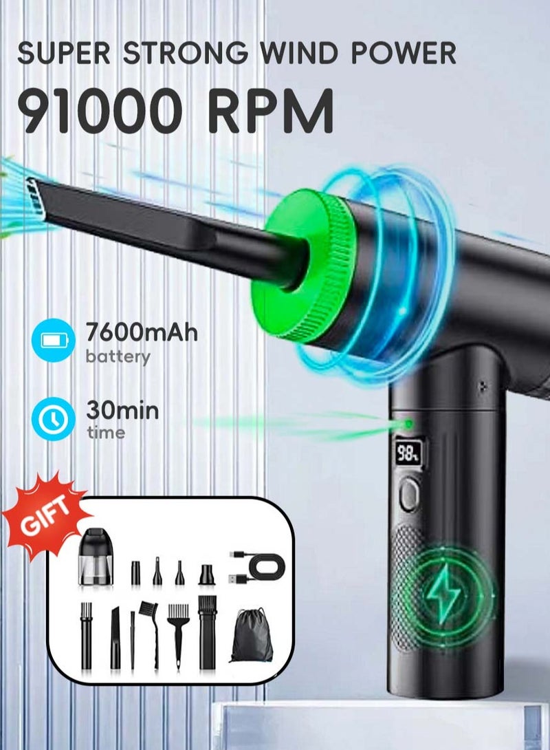 Yalla Pick Electric Air Duster and Vacuum 2 in 1, 3-Gear to 91000RPM, 7600mAh Cordless Duster Replaces Air Cans /Pump for Computer Keyboard Camera Car Home Cleaning - Image 1