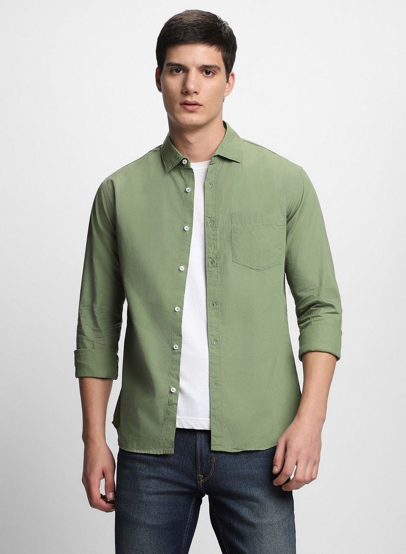 Dennis Lingo Men's Solid Dusty Green Casual Shirt - Image 1