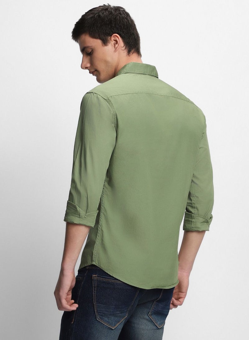 Dennis Lingo Men's Solid Dusty Green Casual Shirt - Image 5