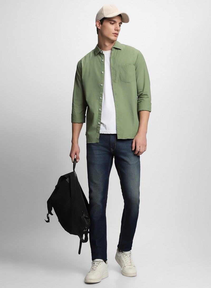 Dennis Lingo Men's Solid Dusty Green Casual Shirt - Image 3