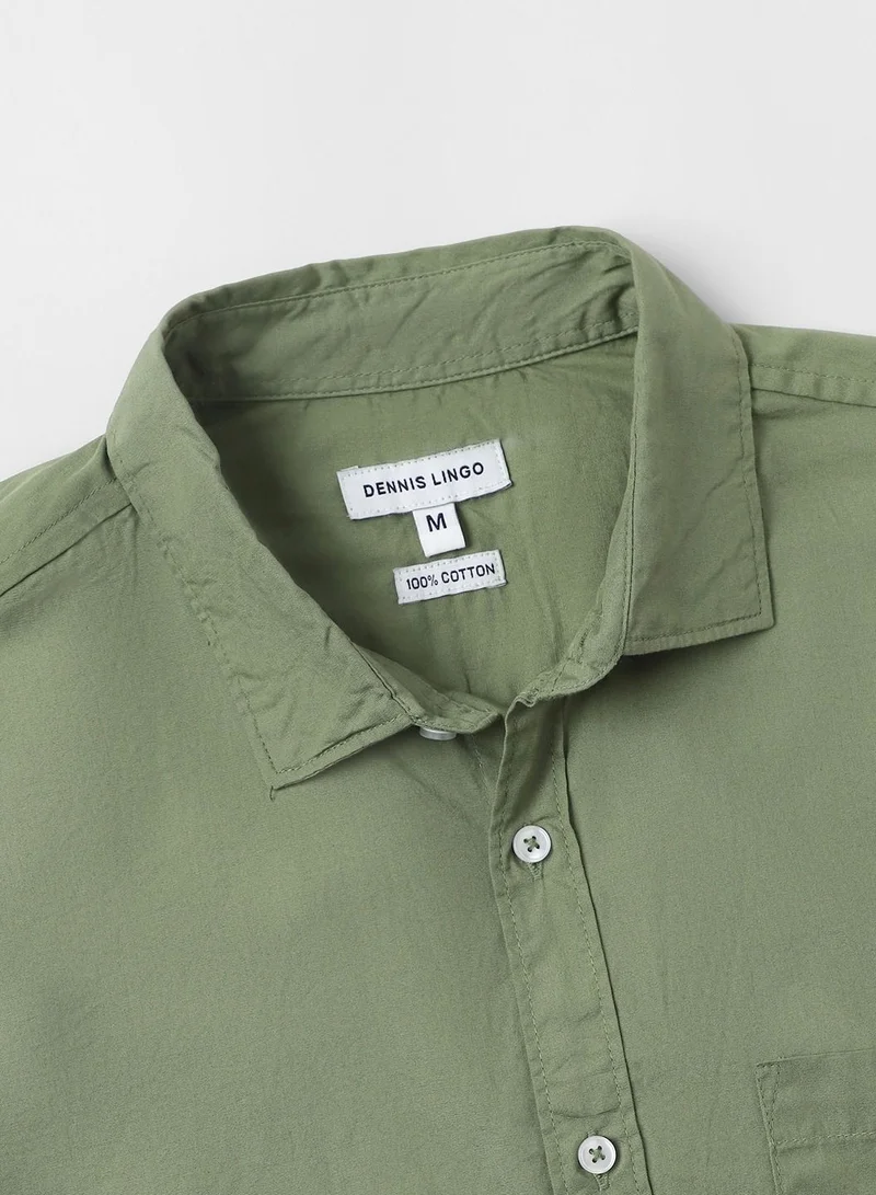 Dennis Lingo Slim Fit Green Men's Casual Shirt, Spread Collar, Full Sleeves, 100% Cotton,
