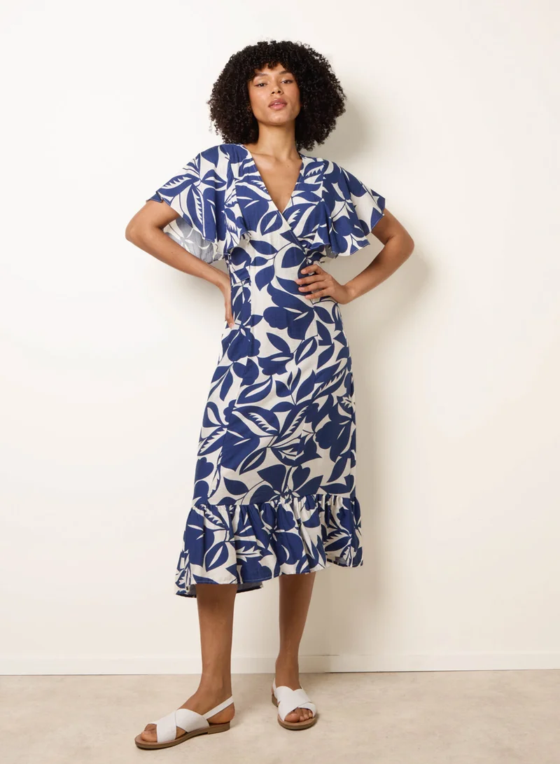 Blue Vanilla Printed V Neck Dress
