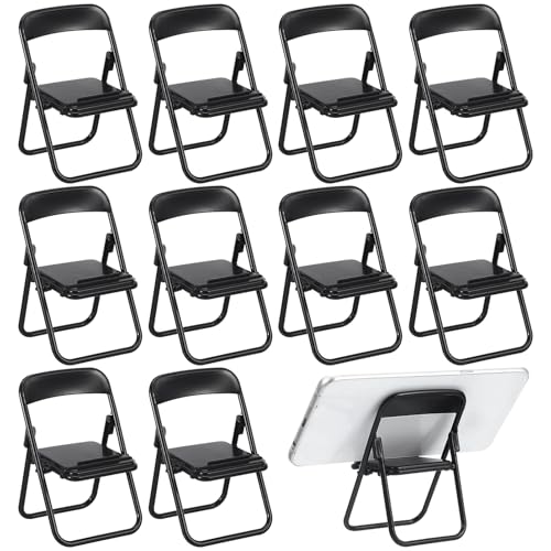 DOITOOL Mini Folding Chair Phone Stand Holder 12 PCS Doll House Folding Chair Models 16 Scale Miniature Foldable Chairs Mini Plastic Chairs for Dollhouse Decoration - Image 1