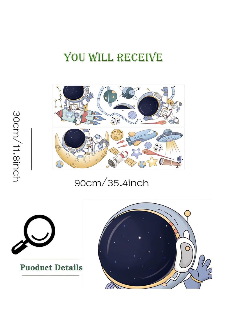 Excefore Astronaut Wall Stickers, Cute Cartoon Space Cosmic Flying Saucers Decals DIY Removable Large Art Decoration, Peel and Stick, for Boy Kids Nursery Living Room Bedroom Children's - Image 5