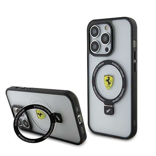CG MOBILE Ferrari Phone Case [Official Licensed] Mag-Safe Compatible | Ring Stand Protective Case Compatible with iPhone 15 Pro (6.1-Inch) 2023 - Transparent/Black - Image 1