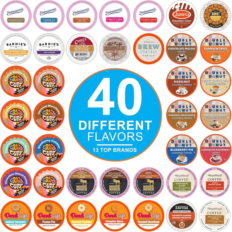 Crazy Cups Flavored Coffee Pods Variety Pack for Keurig K Cups - 40 Count Assorted Flavored Coffee Sampler - Image 1