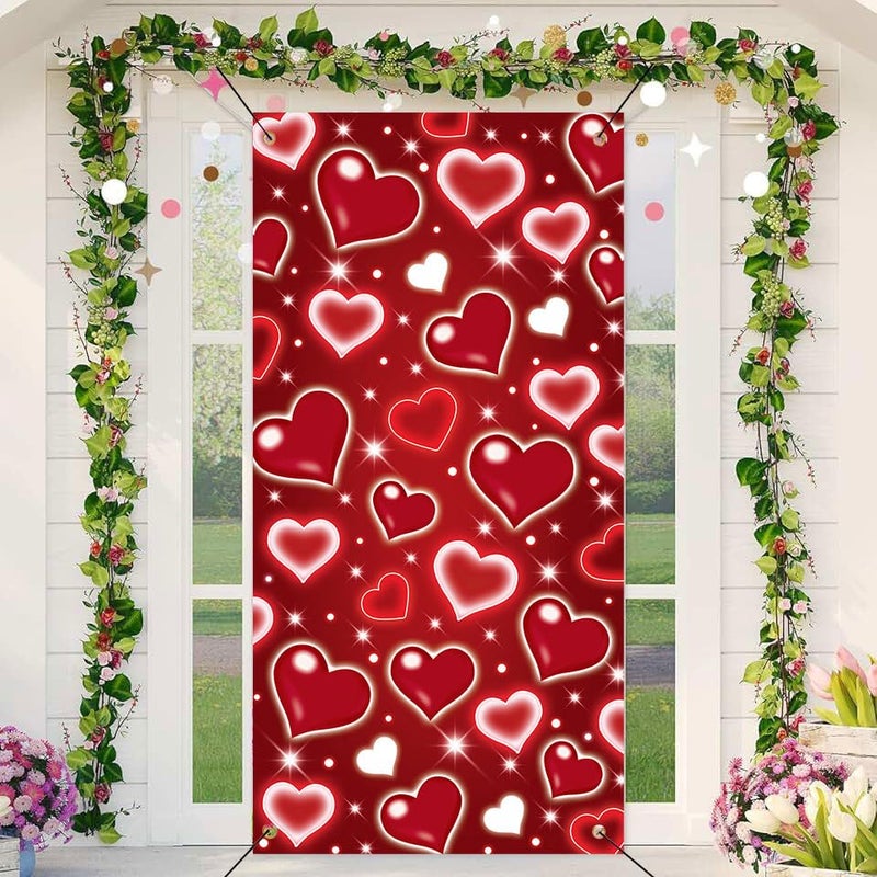 BUTEN Mother's Day Red Heart Door Cover Decorations Photo Backdrop Early 2000s Background for Photography Happy Birthday Banner Old School Valentines Selfile Wall (Red) - Image 2