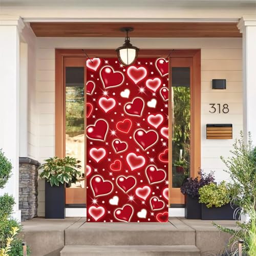 BUTEN Mother's Day Red Heart Door Cover Decorations Photo Backdrop Early 2000s Background for Photography Happy Birthday Banner Old School Valentines Selfile Wall (Red) - Image 4