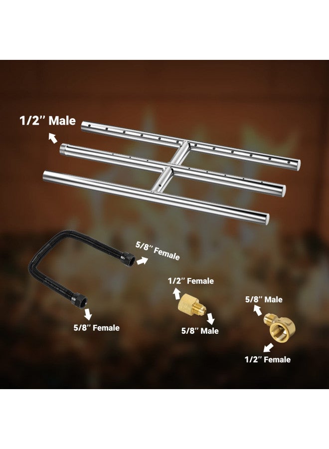 Skyflame 12" x 6" Rectangular Gas Fire Pit and Fireplace H-Burner with 3 Pipes - 304 Stainless Steel - for Indoor & Outdoor Use - Image 3
