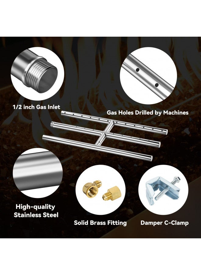 Skyflame 12" x 6" Rectangular Gas Fire Pit and Fireplace H-Burner with 3 Pipes - 304 Stainless Steel - for Indoor & Outdoor Use - Image 2