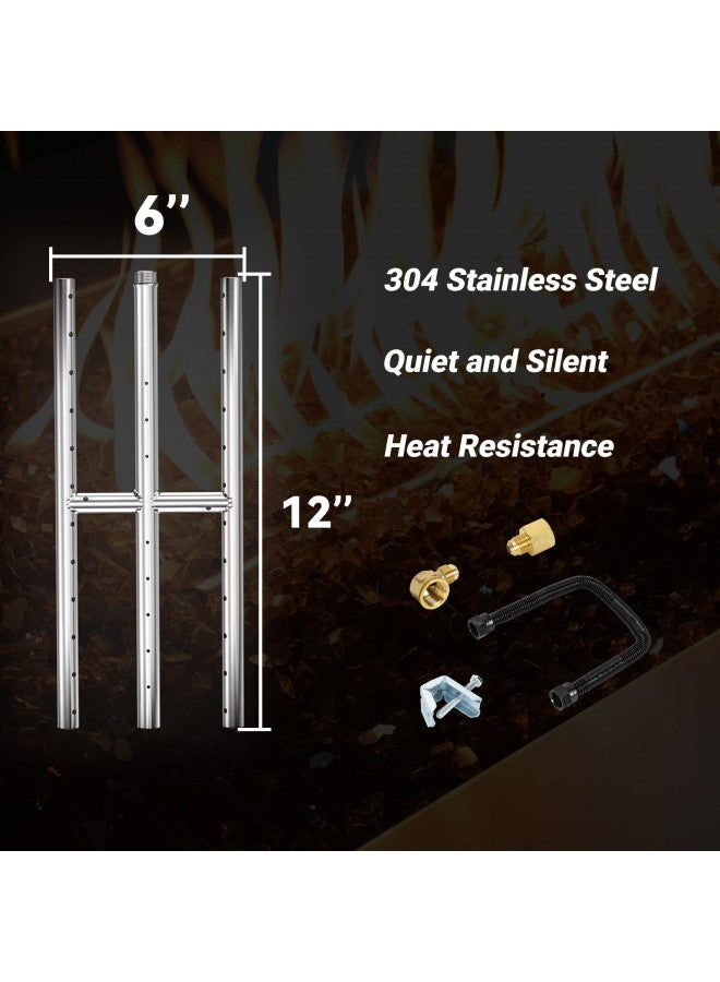 Skyflame 12" x 6" Rectangular Gas Fire Pit and Fireplace H-Burner with 3 Pipes - 304 Stainless Steel - for Indoor & Outdoor Use - Image 1