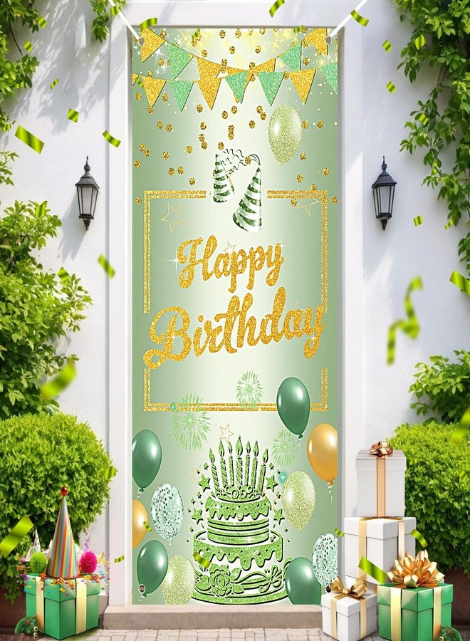 Yoirrat Sage Green Birthday Banner Decorations for Girls Women Sage Green Happy Birthday Door Cover Sagegreen Bday Porch Banner Sagegreen Bday Party Decorations Supplies for Baby Shower - Image 2