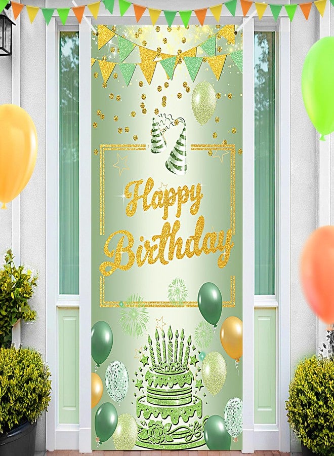 Yoirrat Sage Green Birthday Banner Decorations for Girls Women Sage Green Happy Birthday Door Cover Sagegreen Bday Porch Banner Sagegreen Bday Party Decorations Supplies for Baby Shower - Image 1