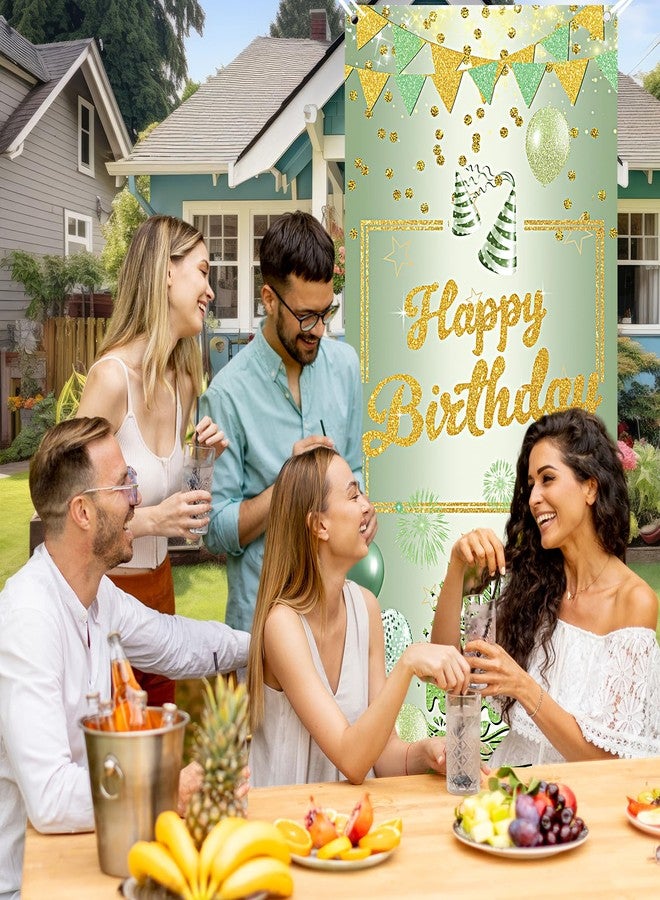 Yoirrat Sage Green Birthday Banner Decorations for Girls Women Sage Green Happy Birthday Door Cover Sagegreen Bday Porch Banner Sagegreen Bday Party Decorations Supplies for Baby Shower - Image 3