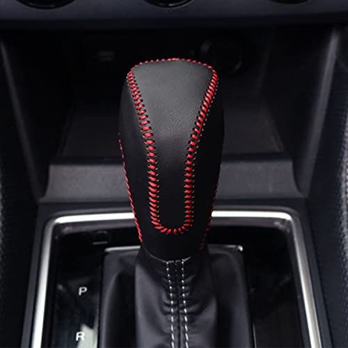 YOFAMO Genuine Leather Car Shift Knobs Cover for Subaru Crosstrek XV Forester 2018-2023/Impreza 2017-2023 Interior Accessories Protective Cover(Black Leather+Red Stitches) - Image 2