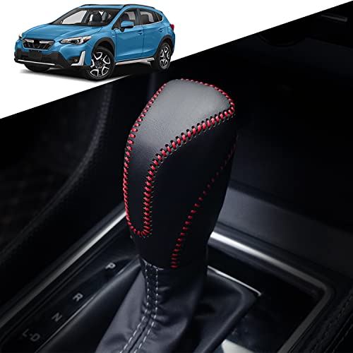 YOFAMO Genuine Leather Car Shift Knobs Cover for Subaru Crosstrek XV Forester 2018-2023/Impreza 2017-2023 Interior Accessories Protective Cover(Black Leather+Red Stitches) - Image 1