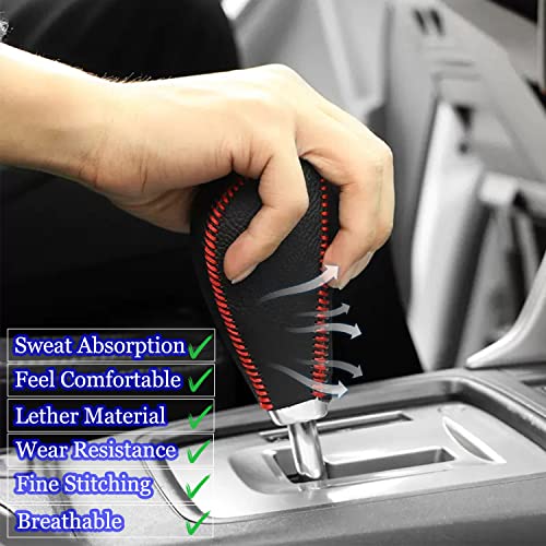 YOFAMO Genuine Leather Car Shift Knobs Cover for Subaru Crosstrek XV Forester 2018-2023/Impreza 2017-2023 Interior Accessories Protective Cover(Black Leather+Red Stitches) - Image 5