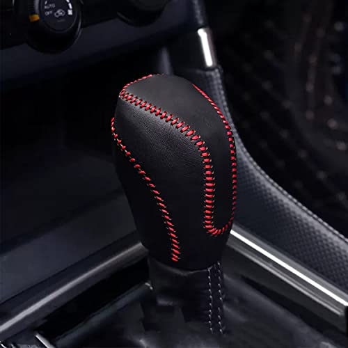 YOFAMO Genuine Leather Car Shift Knobs Cover for Subaru Crosstrek XV Forester 2018-2023/Impreza 2017-2023 Interior Accessories Protective Cover(Black Leather+Red Stitches) - Image 3