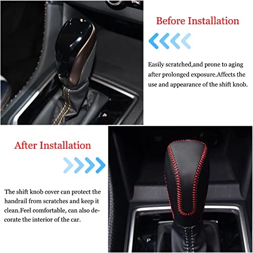 YOFAMO Genuine Leather Car Shift Knobs Cover for Subaru Crosstrek XV Forester 2018-2023/Impreza 2017-2023 Interior Accessories Protective Cover(Black Leather+Red Stitches) - Image 4