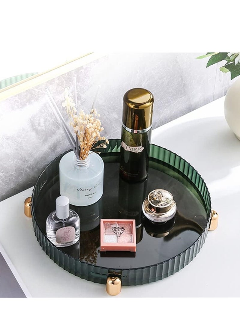 SYOSI منظم عطور مكياج، صينية تجميل دوارة 360°، منظم طاولة، صينية حمام بمقاومة انزلاق ذهبية، للعطور، الشموع، المكياج، زجاجة لوشن، 11 إنش، أخضر  - Image 5