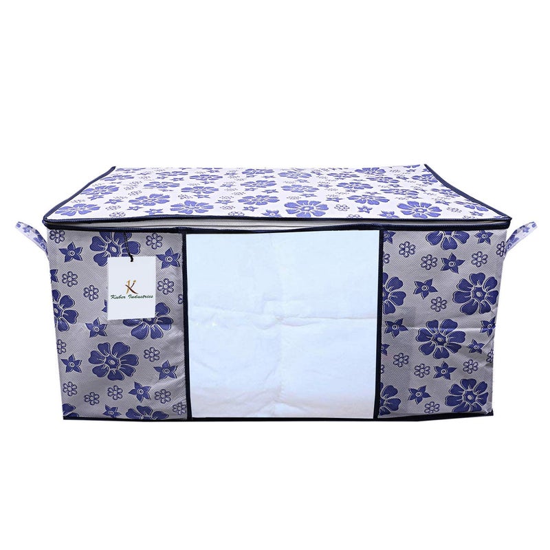 Kuber Industries Kuber Industries Flower Design 6 Piece Non Woven Fabric Underbed Storage BagCloth OrganiserBlanket Cover with Transparent Window Pink Blue CTKTC41136  - Image 2