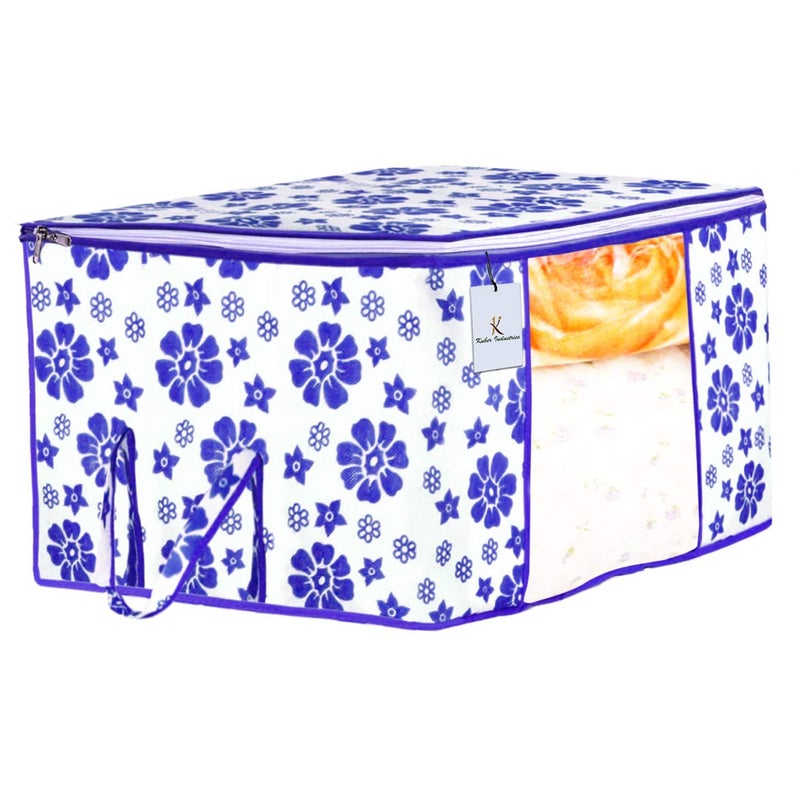 Kuber Industries Kuber Industries Flower Design 6 Piece Non Woven Fabric Underbed Storage BagCloth OrganiserBlanket Cover with Transparent Window Pink Blue CTKTC41136  - Image 5